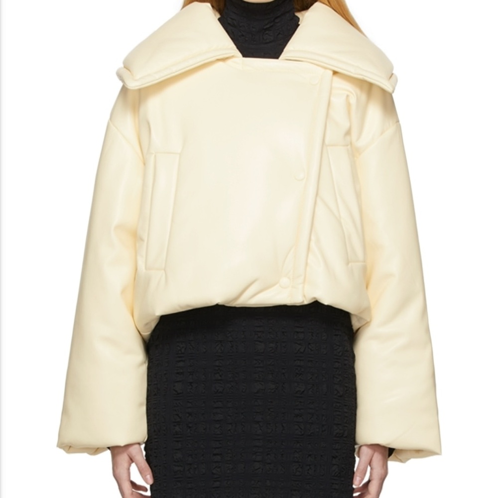 Nanushkka VanillaCream Oversized Jamie Cropped Vegan Leather Puffer Jacket Small